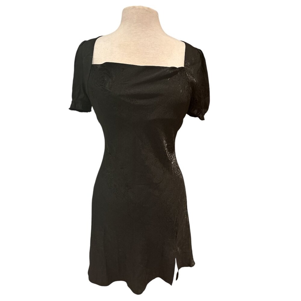 Black Jacquard Puff Sleeve Mini Dress By Cotton Candy LA